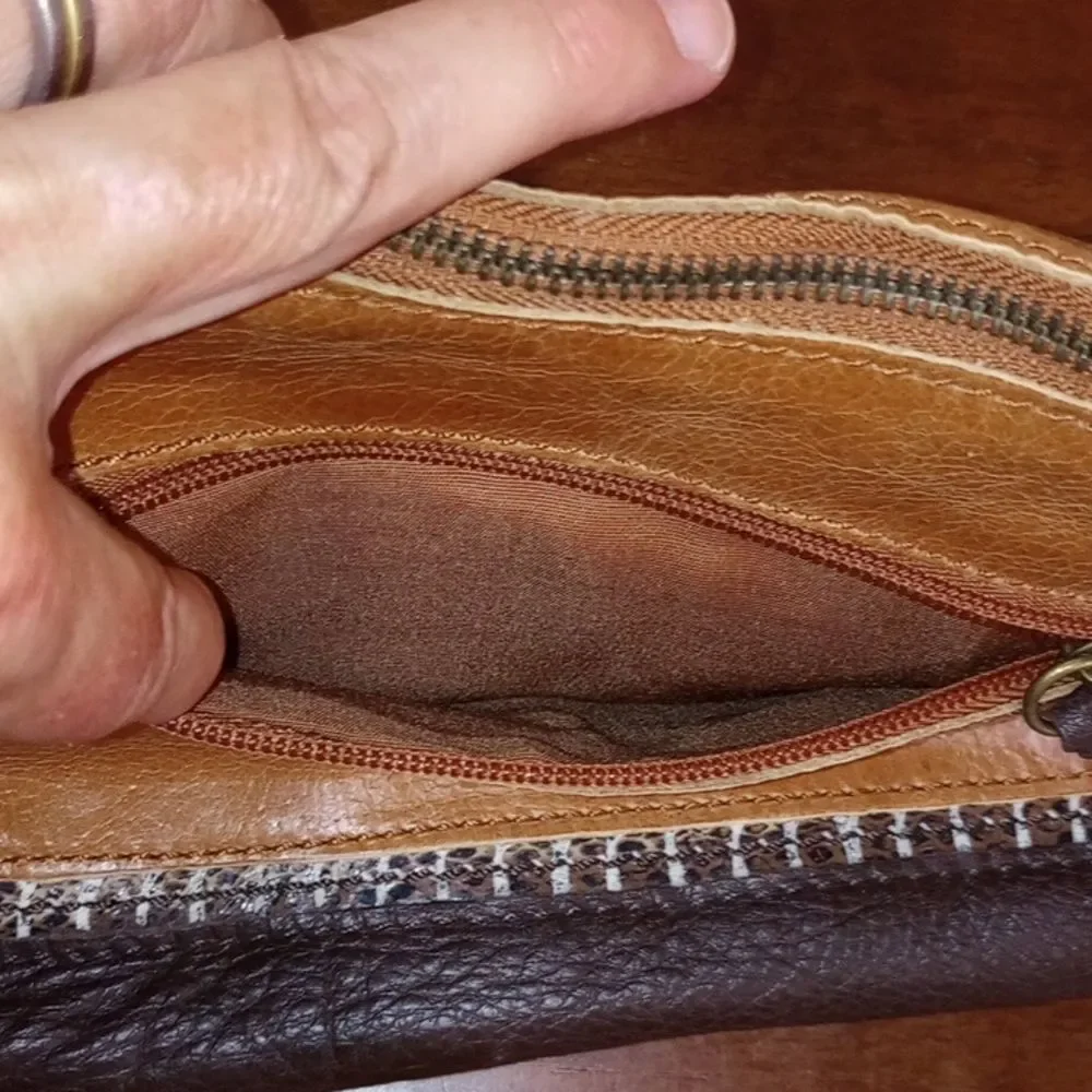 The Sak Kendra Multi Pocket Brown Leather Hobo Shoulder Handbag Satchel Purse
